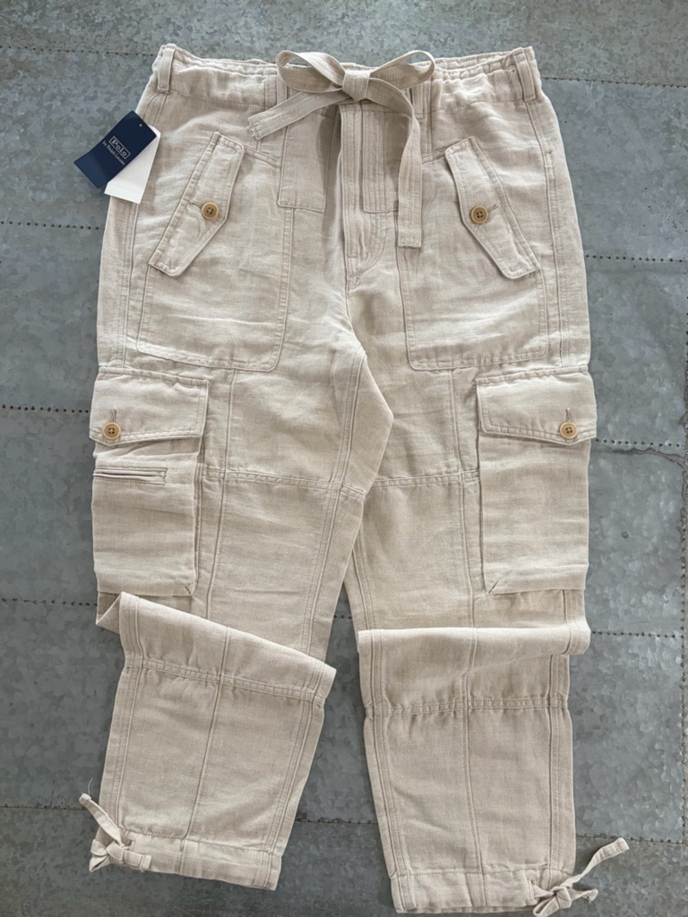 Polo Ralph Lauren Natural Linen Cargo Style Cropped Pants NWT Size 6